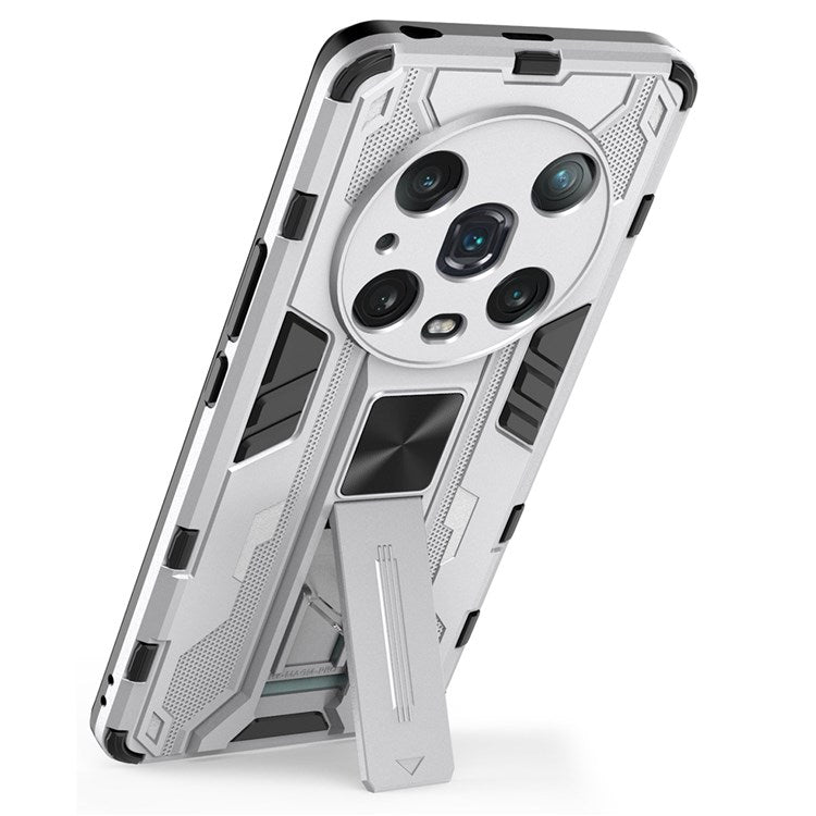 For Honor Magic4 Pro 5G Hybrid Kickstand Phone Case Hard PC Soft TPU Shock-Absorbing Cover - Silver