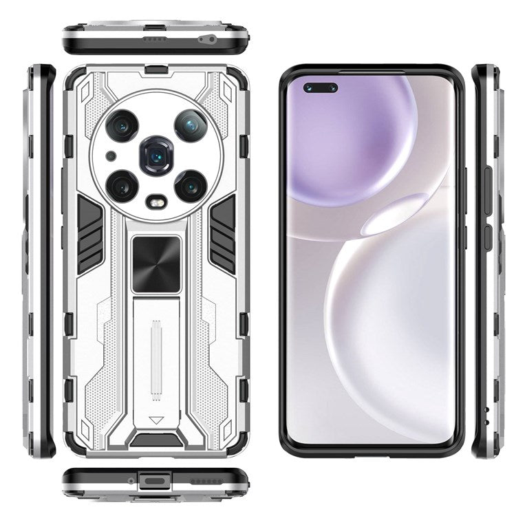 For Honor Magic4 Pro 5G Hybrid Kickstand Phone Case Hard PC Soft TPU Shock-Absorbing Cover - Silver