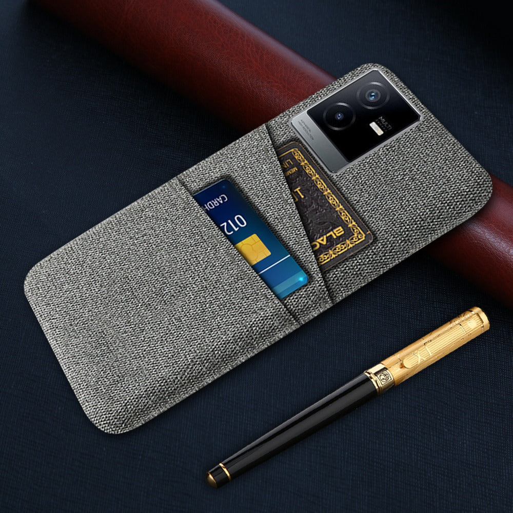 For vivo T2x 5G Cloth Texture Soft Touch Phone Case with Dual Card Slots Wear-resistant Protective Shell - Grey