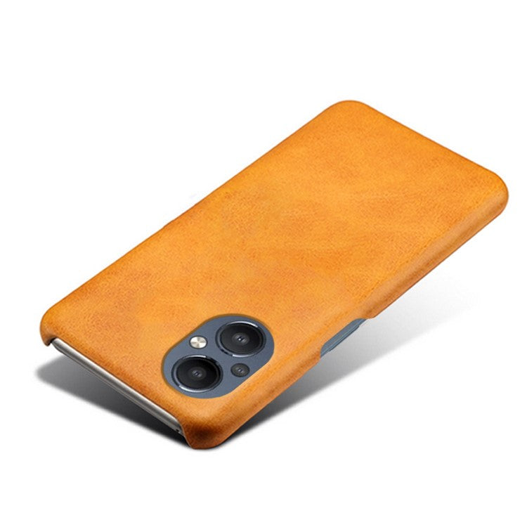Protective Phone Case for Oppo Reno8 Lite 5G, Textured PU Leather Coated Hard PC Cover - Orange