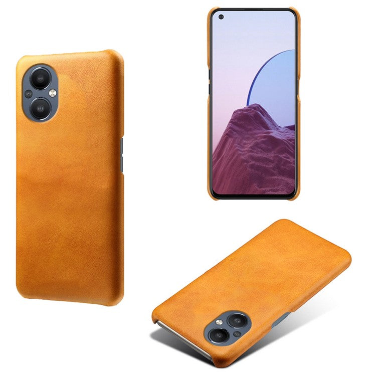 Protective Phone Case for Oppo Reno8 Lite 5G, Textured PU Leather Coated Hard PC Cover - Orange
