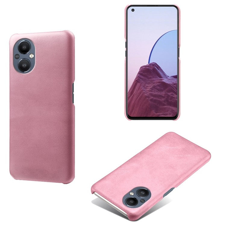 Protective Phone Case for Oppo Reno8 Lite 5G, Textured PU Leather Coated Hard PC Cover - Rose Gold