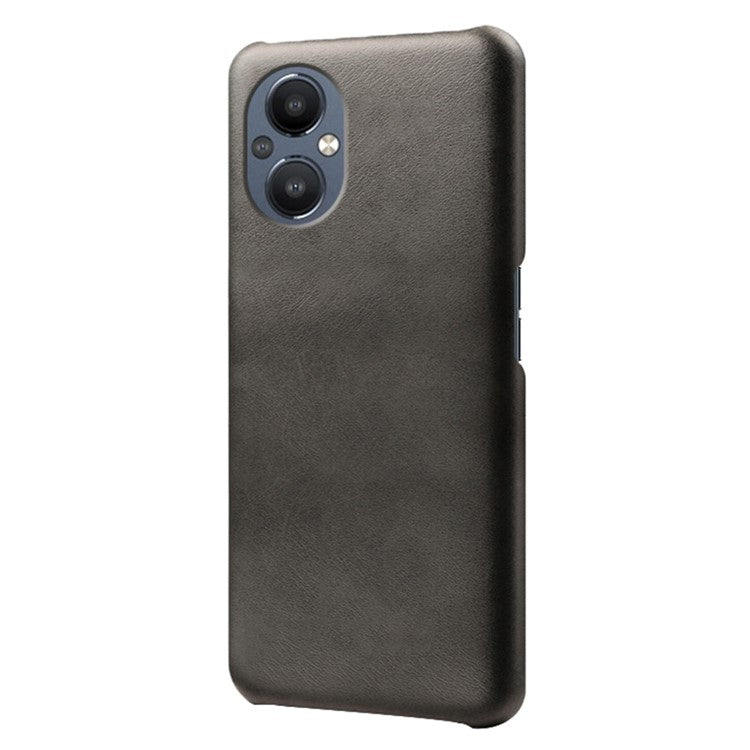 Protective Phone Case for Oppo Reno8 Lite 5G, Textured PU Leather Coated Hard PC Cover - Black