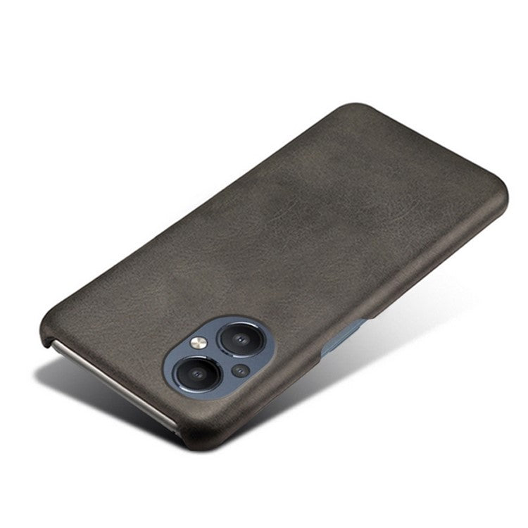 Protective Phone Case for Oppo Reno8 Lite 5G, Textured PU Leather Coated Hard PC Cover - Black