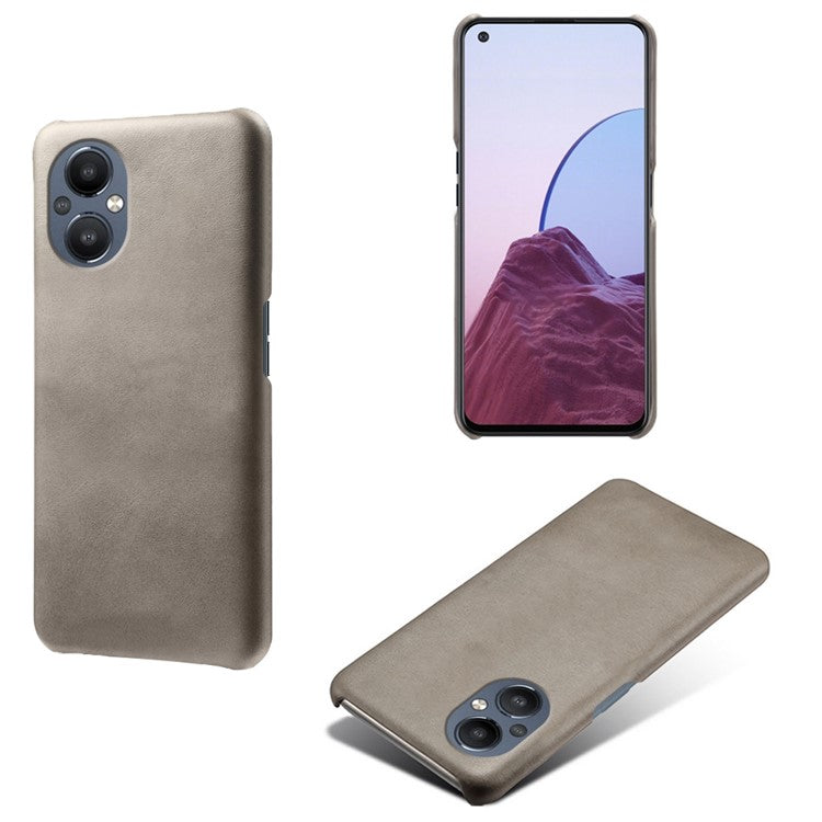Protective Phone Case for Oppo Reno8 Lite 5G, Textured PU Leather Coated Hard PC Cover - Grey