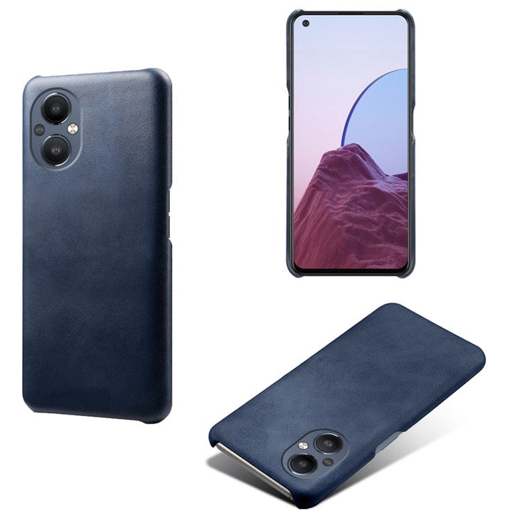 Protective Phone Case for Oppo Reno8 Lite 5G, Textured PU Leather Coated Hard PC Cover - Blue