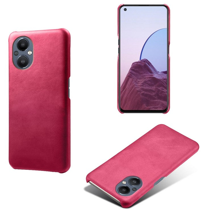 Protective Phone Case for Oppo Reno8 Lite 5G, Textured PU Leather Coated Hard PC Cover - Rose