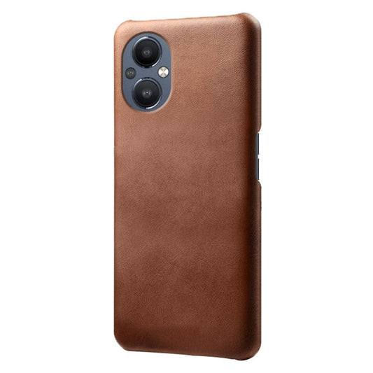 Protective Phone Case for Oppo Reno8 Lite 5G, Textured PU Leather Coated Hard PC Cover - Brown