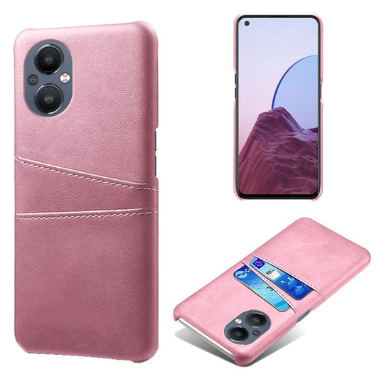 PU Leather Coated Hard PC Case for Oppo Reno8 Lite 5G, Dual Card Slots Well-protected Phone Cover - Rose Gold