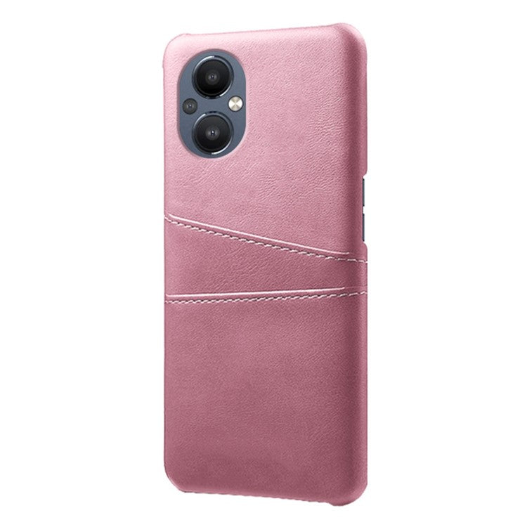 PU Leather Coated Hard PC Case for Oppo Reno8 Lite 5G, Dual Card Slots Well-protected Phone Cover - Rose Gold