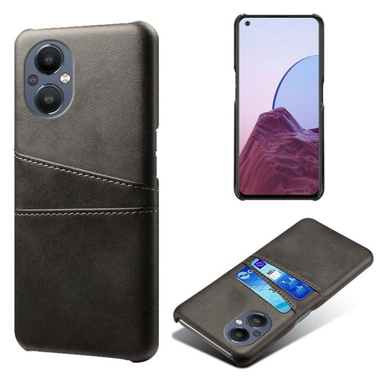 PU Leather Coated Hard PC Case for Oppo Reno8 Lite 5G, Dual Card Slots Well-protected Phone Cover - Black