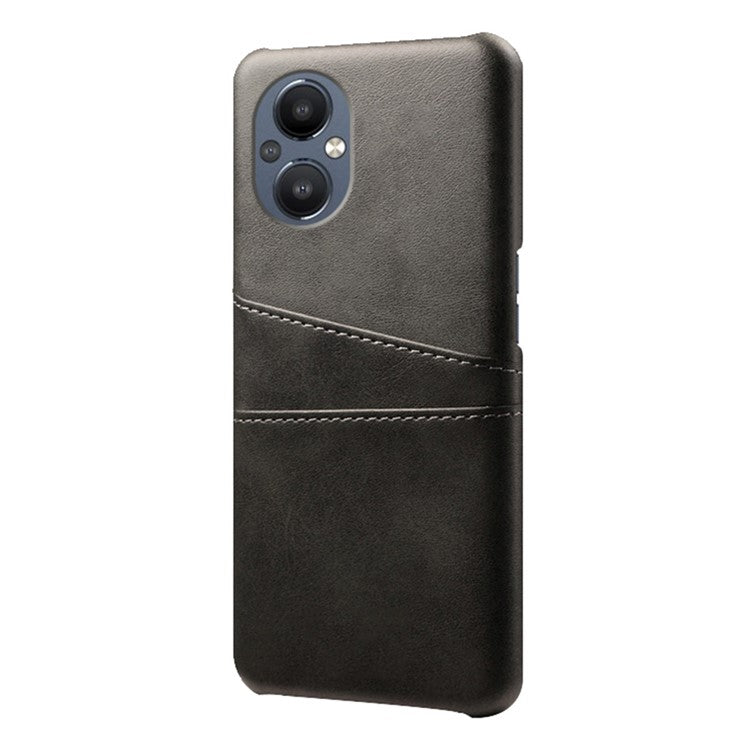 PU Leather Coated Hard PC Case for Oppo Reno8 Lite 5G, Dual Card Slots Well-protected Phone Cover - Black