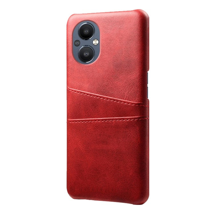 PU Leather Coated Hard PC Case for Oppo Reno8 Lite 5G, Dual Card Slots Well-protected Phone Cover - Red