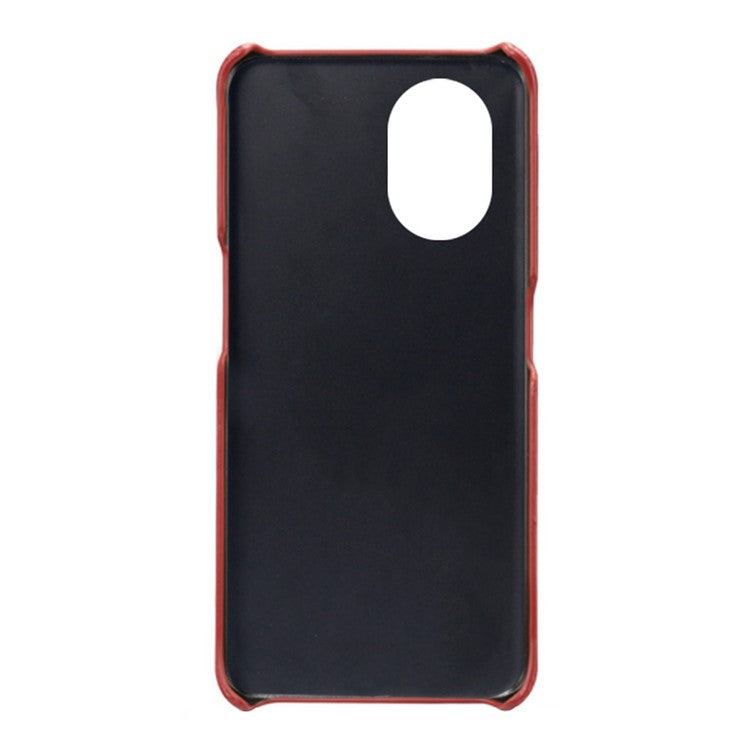 PU Leather Coated Hard PC Case for Oppo Reno8 Lite 5G, Dual Card Slots Well-protected Phone Cover - Red