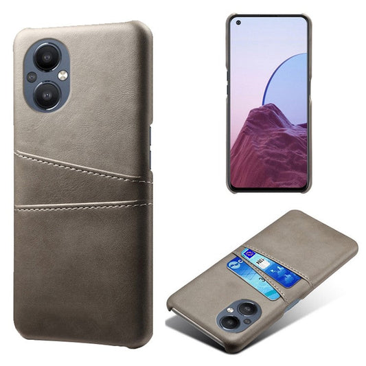 PU Leather Coated Hard PC Case for Oppo Reno8 Lite 5G, Dual Card Slots Well-protected Phone Cover - Grey