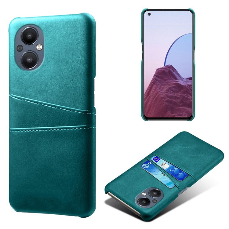 PU Leather Coated Hard PC Case for Oppo Reno8 Lite 5G, Dual Card Slots Well-protected Phone Cover - Green