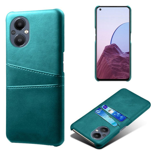 PU Leather Coated Hard PC Case for Oppo Reno8 Lite 5G, Dual Card Slots Well-protected Phone Cover - Green
