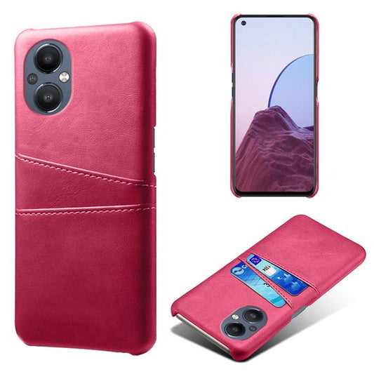 PU Leather Coated Hard PC Case for Oppo Reno8 Lite 5G, Dual Card Slots Well-protected Phone Cover - Rose