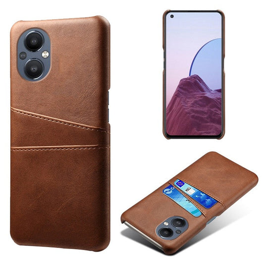 PU Leather Coated Hard PC Case for Oppo Reno8 Lite 5G, Dual Card Slots Well-protected Phone Cover - Brown