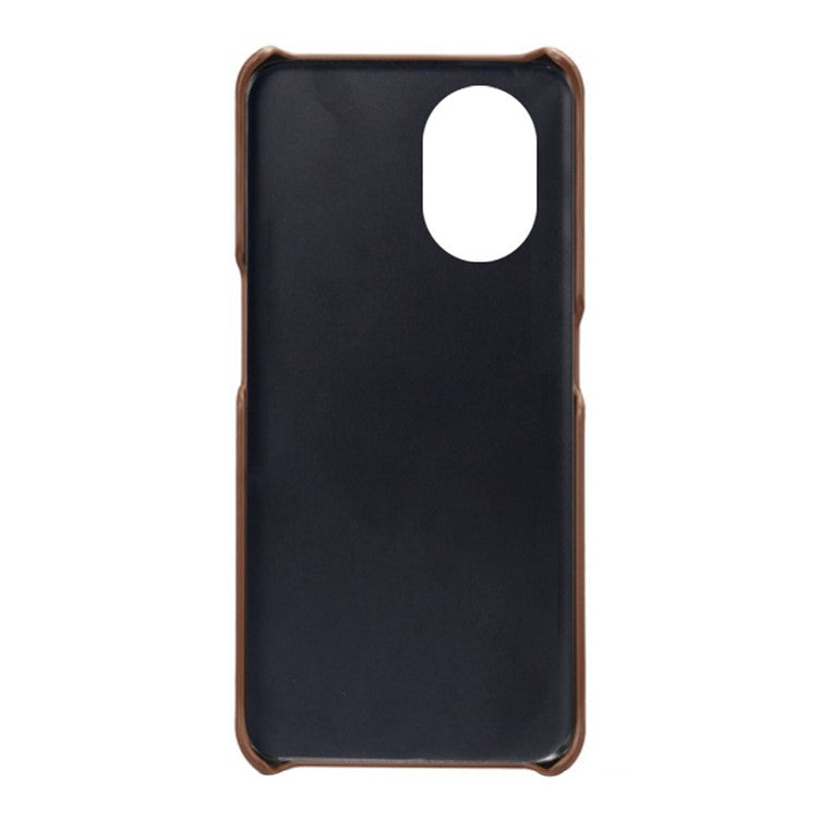PU Leather Coated Hard PC Case for Oppo Reno8 Lite 5G, Dual Card Slots Well-protected Phone Cover - Brown