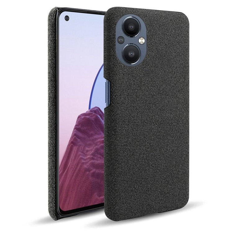 Protective Case for Oppo Reno8 Lite 5G, Solid Color Anti-scratch Hard PC+Cloth Phone Cover - Black