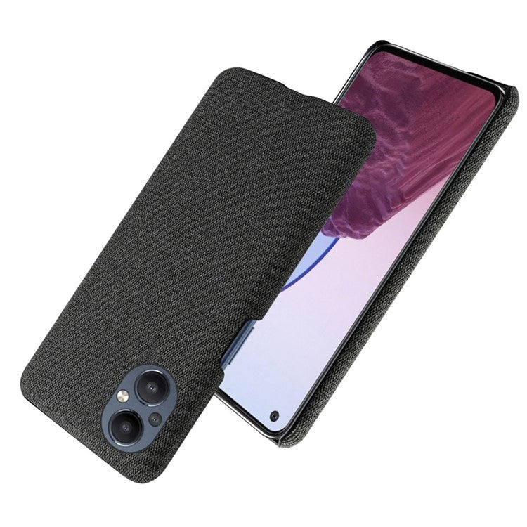 Protective Case for Oppo Reno8 Lite 5G, Solid Color Anti-scratch Hard PC+Cloth Phone Cover - Black