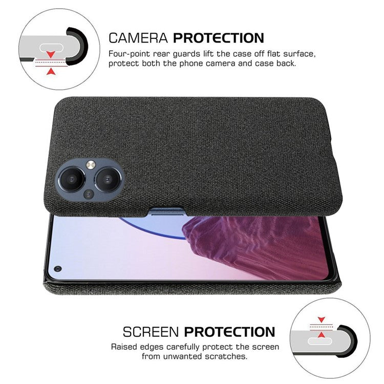 Protective Case for Oppo Reno8 Lite 5G, Solid Color Anti-scratch Hard PC+Cloth Phone Cover - Black