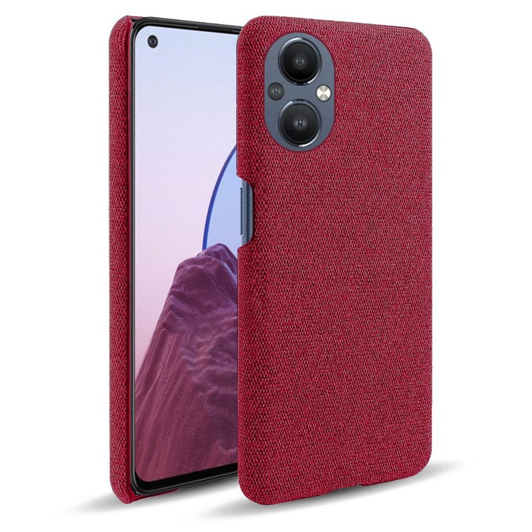 Protective Case for Oppo Reno8 Lite 5G, Solid Color Anti-scratch Hard PC+Cloth Phone Cover - Red