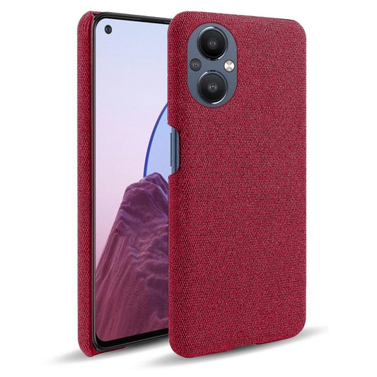 Protective Case for Oppo Reno8 Lite 5G, Solid Color Anti-scratch Hard PC+Cloth Phone Cover - Red
