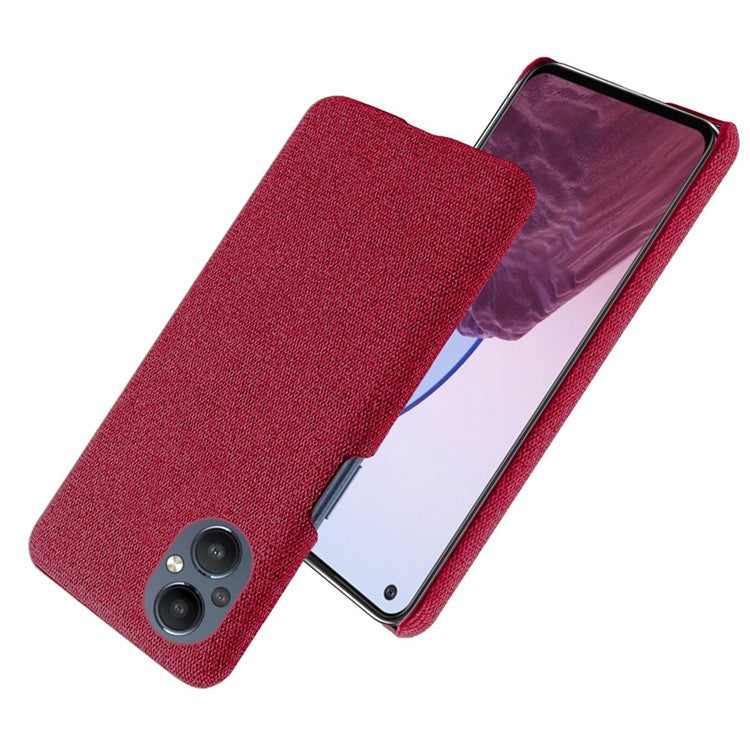 Protective Case for Oppo Reno8 Lite 5G, Solid Color Anti-scratch Hard PC+Cloth Phone Cover - Red