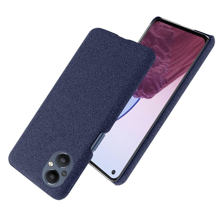 Protective Case for Oppo Reno8 Lite 5G, Solid Color Anti-scratch Hard PC+Cloth Phone Cover - Blue