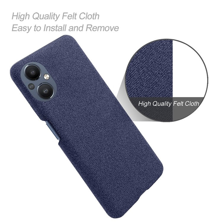 Protective Case for Oppo Reno8 Lite 5G, Solid Color Anti-scratch Hard PC+Cloth Phone Cover - Blue