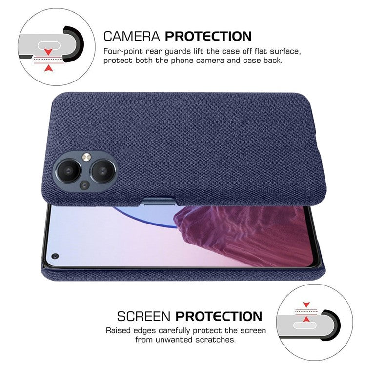 Protective Case for Oppo Reno8 Lite 5G, Solid Color Anti-scratch Hard PC+Cloth Phone Cover - Blue