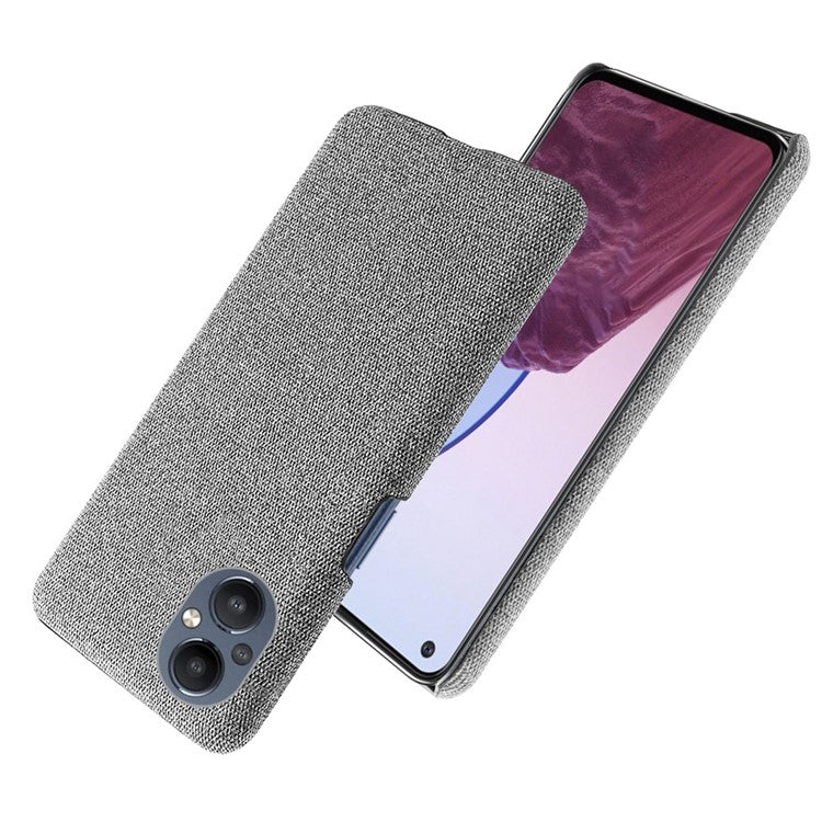 Protective Case for Oppo Reno8 Lite 5G, Solid Color Anti-scratch Hard PC+Cloth Phone Cover - Light Grey