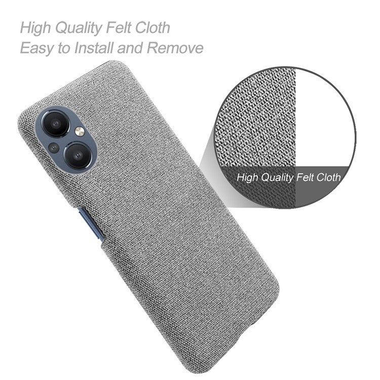 Protective Case for Oppo Reno8 Lite 5G, Solid Color Anti-scratch Hard PC+Cloth Phone Cover - Light Grey