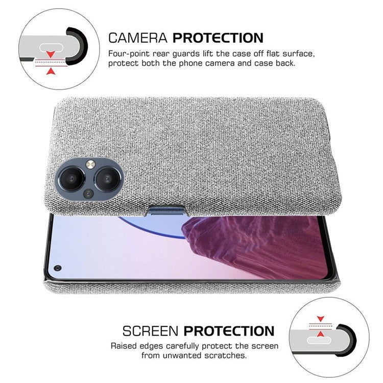 Protective Case for Oppo Reno8 Lite 5G, Solid Color Anti-scratch Hard PC+Cloth Phone Cover - Light Grey