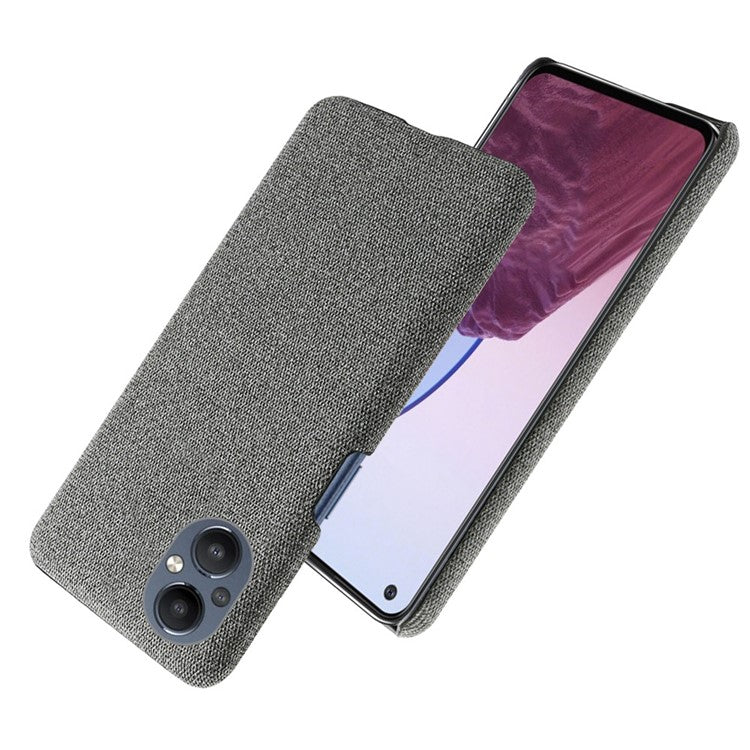 Protective Case for Oppo Reno8 Lite 5G, Solid Color Anti-scratch Hard PC+Cloth Phone Cover - Grey