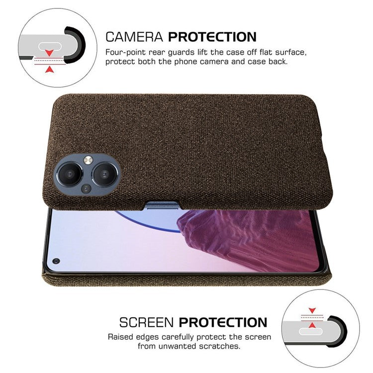Protective Case for Oppo Reno8 Lite 5G, Solid Color Anti-scratch Hard PC+Cloth Phone Cover - Brown