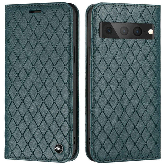 Litchi Texture Protective Case for Google Pixel 7 Pro Shockproof Folio Flip Cover with Wallet Rhombus Pattern Embossed PU Leather Stand Case RFID Blocking Phone Cover - Green