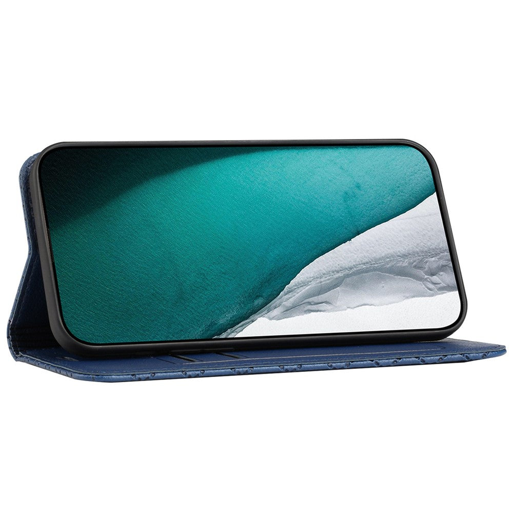 RFID Blocking Phone Protective Case for Samsung Galaxy M33 5G (Global Version), Rhombus Embossing Magnetic Auto-closing Litchi Texture PU Leather Stand Wallet Cover - Blue