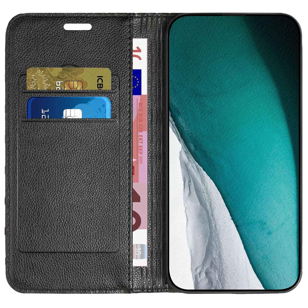 RFID Blocking Phone Protective Case for Samsung Galaxy M33 5G (Global Version), Rhombus Embossing Magnetic Auto-closing Litchi Texture PU Leather Stand Wallet Cover - Black
