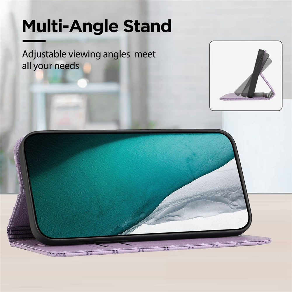 RFID Blocking Phone Protective Case for Samsung Galaxy M33 5G (Global Version), Rhombus Embossing Magnetic Auto-closing Litchi Texture PU Leather Stand Wallet Cover - Purple