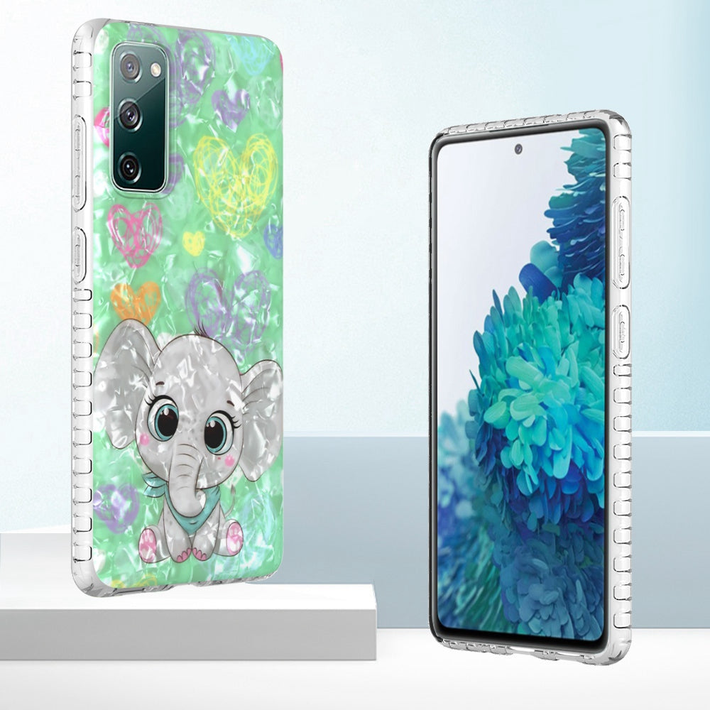 YB IMD Series-13 for Samsung Galaxy S20 FE / S20 FE 5G / S20 FE 2022 / S20 Lite 2.0mm TPU Phone Case IMD IML Shell Pattern Airbag Protective Cover - BK009-Elephant