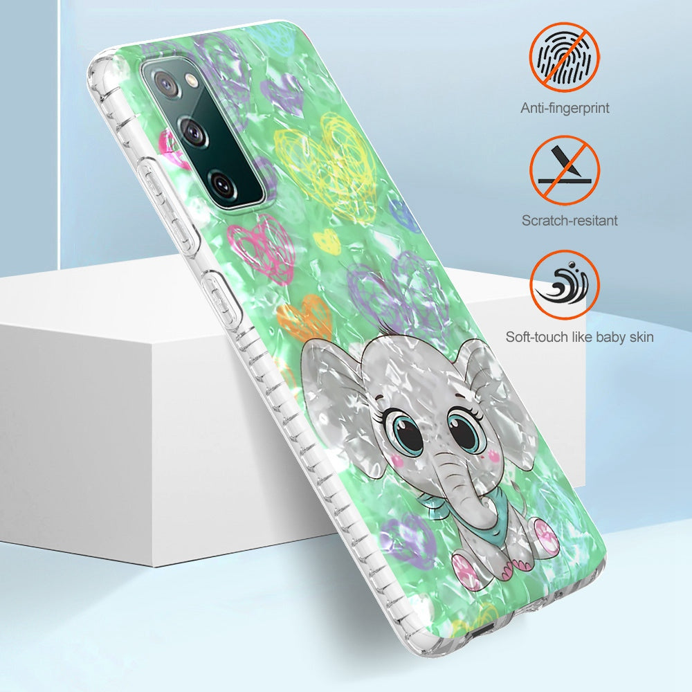 YB IMD Series-13 for Samsung Galaxy S20 FE / S20 FE 5G / S20 FE 2022 / S20 Lite 2.0mm TPU Phone Case IMD IML Shell Pattern Airbag Protective Cover - BK009-Elephant
