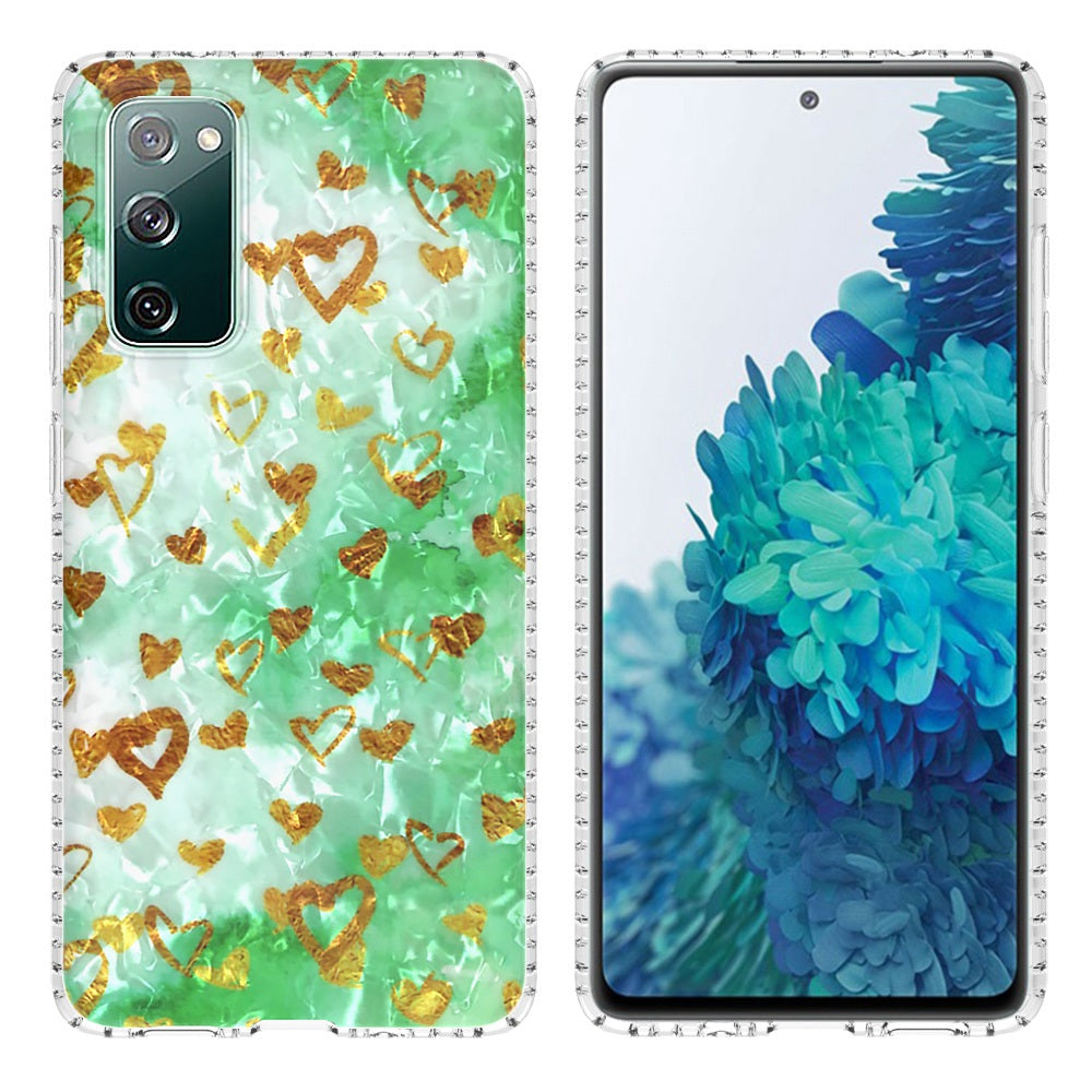 YB IMD Series-13 for Samsung Galaxy S20 FE / S20 FE 5G / S20 FE 2022 / S20 Lite 2.0mm TPU Phone Case IMD IML Shell Pattern Airbag Protective Cover - BK010-Gold Heart