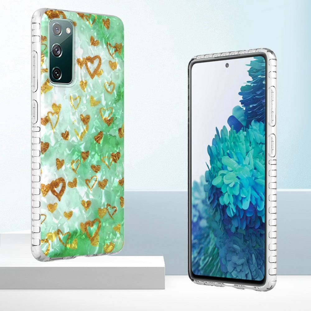 YB IMD Series-13 for Samsung Galaxy S20 FE / S20 FE 5G / S20 FE 2022 / S20 Lite 2.0mm TPU Phone Case IMD IML Shell Pattern Airbag Protective Cover - BK010-Gold Heart