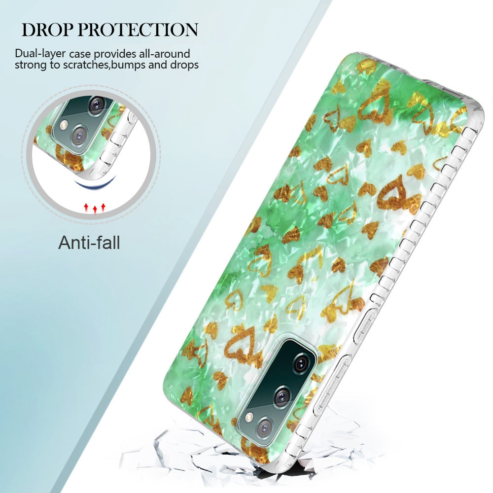 YB IMD Series-13 for Samsung Galaxy S20 FE / S20 FE 5G / S20 FE 2022 / S20 Lite 2.0mm TPU Phone Case IMD IML Shell Pattern Airbag Protective Cover - BK010-Gold Heart