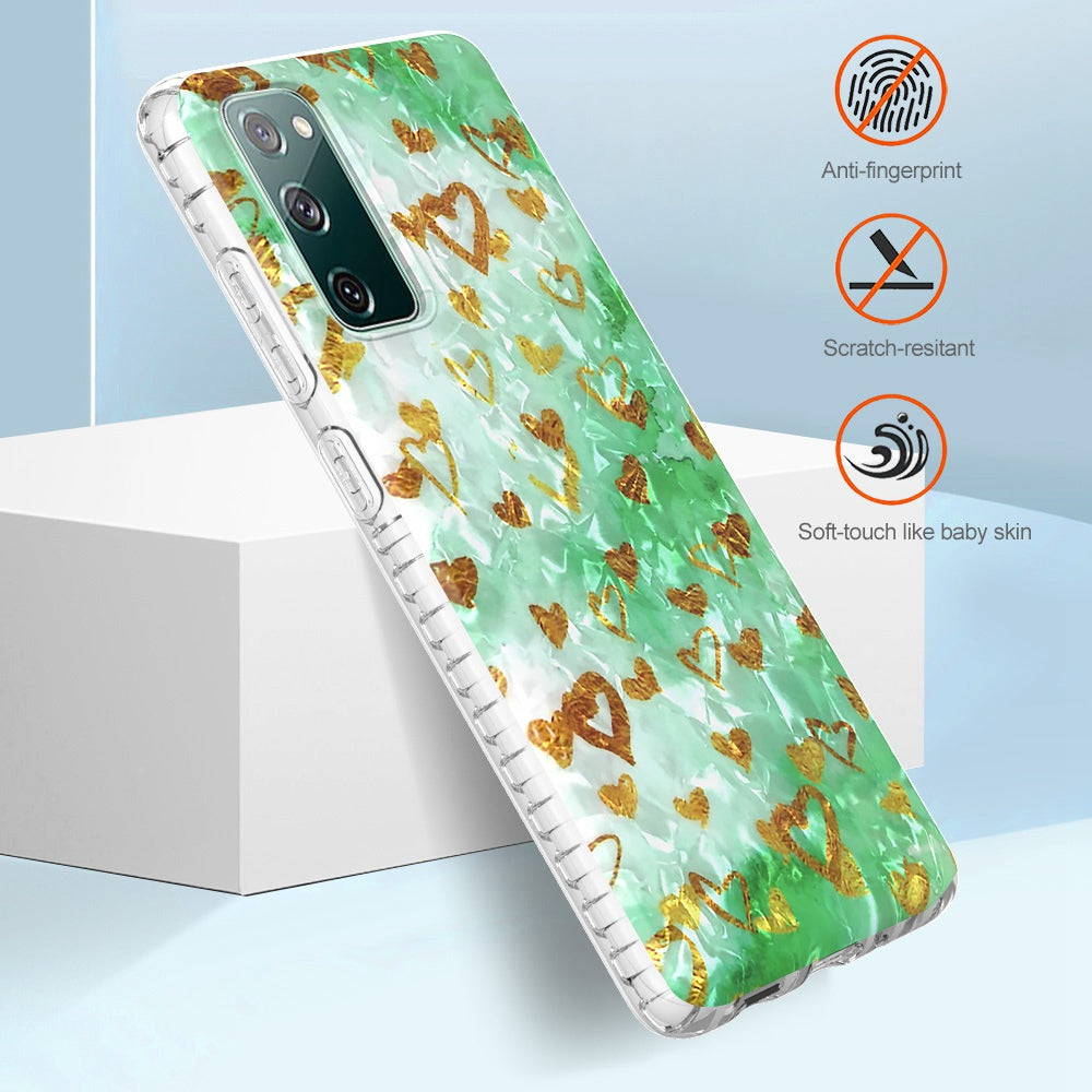 YB IMD Series-13 for Samsung Galaxy S20 FE / S20 FE 5G / S20 FE 2022 / S20 Lite 2.0mm TPU Phone Case IMD IML Shell Pattern Airbag Protective Cover - BK010-Gold Heart