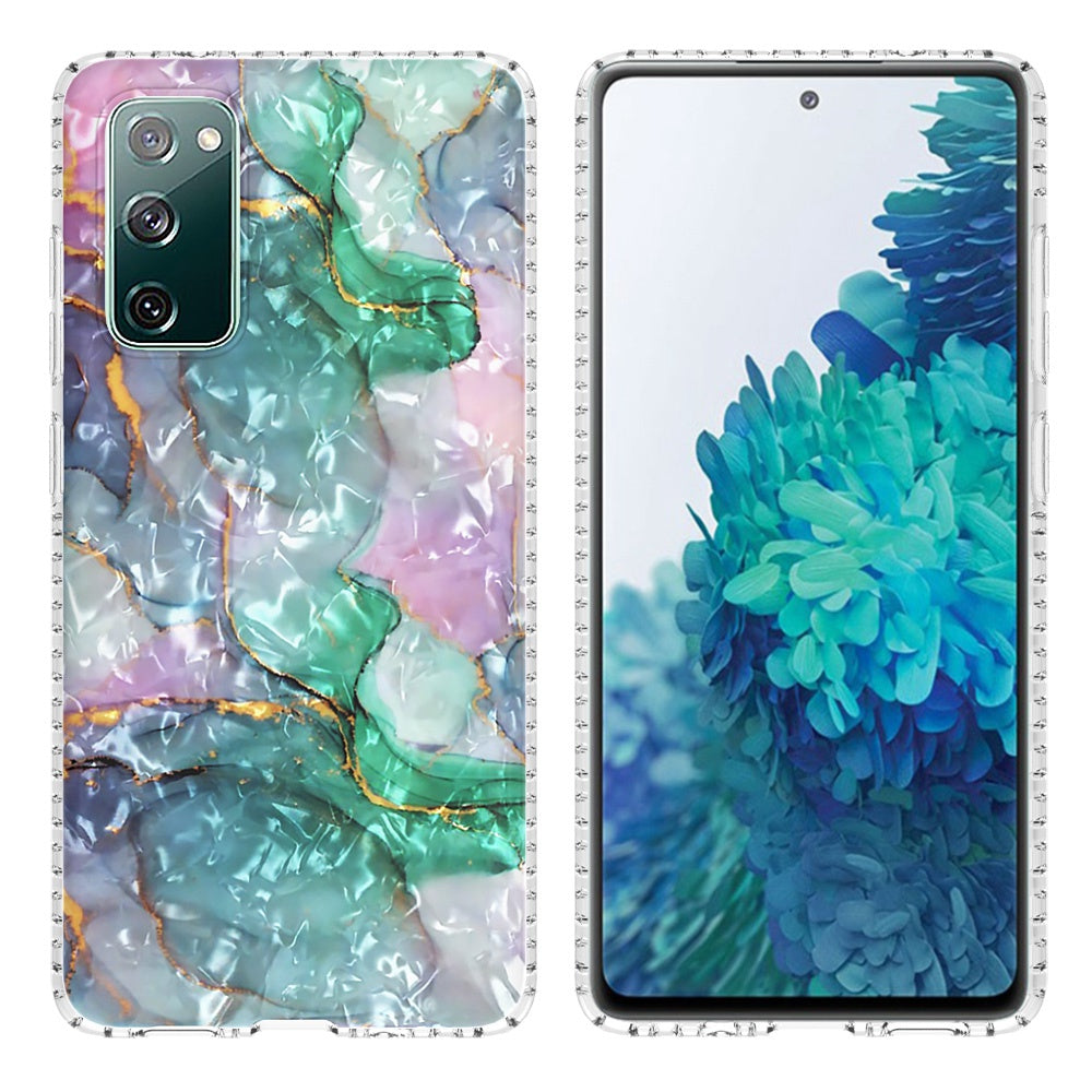 YB IMD Series-13 for Samsung Galaxy S20 FE / S20 FE 5G / S20 FE 2022 / S20 Lite 2.0mm TPU Phone Case IMD IML Shell Pattern Airbag Protective Cover - BK011-Green Marble
