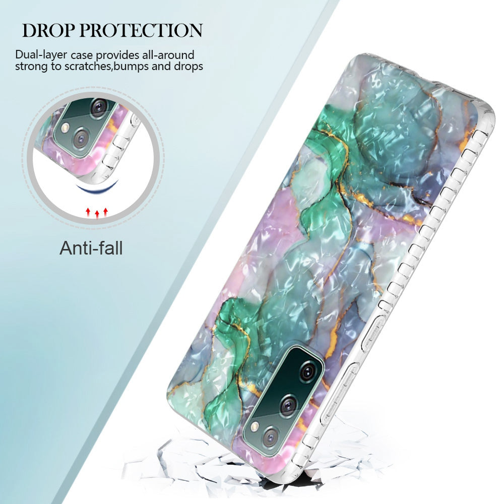 YB IMD Series-13 for Samsung Galaxy S20 FE / S20 FE 5G / S20 FE 2022 / S20 Lite 2.0mm TPU Phone Case IMD IML Shell Pattern Airbag Protective Cover - BK011-Green Marble